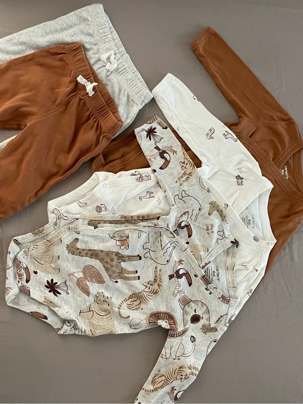 Carter's Baby Neutral Animal Print & Solid Pants Set - Brown & Light Gray
